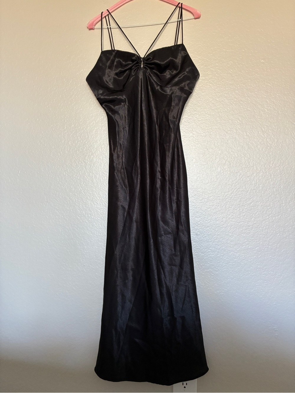 Elophe Studios Black Satin Gown Maxi Dress Strappy Sweetheart Neckline Size L